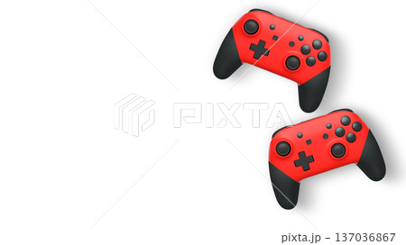 Wireless gaming controllers flying in air isolated on white background, symbolizing gaming technology concept 137036867