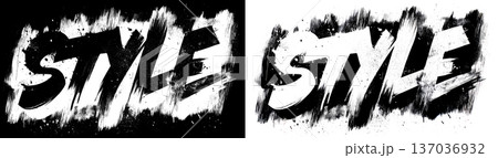 Graffiti style STYLE lettering in grunge brush look on split black and transparent background, symbolizing urban expression Graffiti style STYLE lettering in grunge brush look on split black and transparent background, symbolizing urban expression 137036932