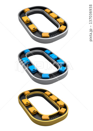 Set of Airport luggage conveyor belt or baggage claim area with suitcases on white. 137036938
