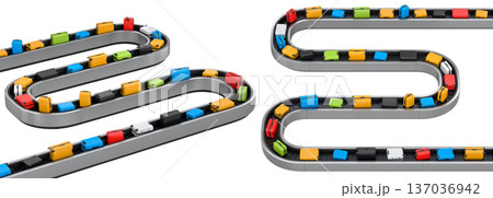 Set of Airport luggage conveyor belt or baggage claim area with suitcases on white. 137036942