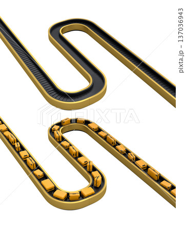 Set of Airport luggage conveyor belt or baggage claim area with suitcases on white. 137036943