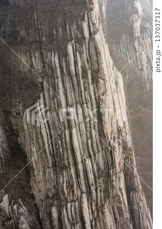Dramatic vertical rock cliff with columnar formations Dramatic vertical rock cliff with columnar formations 137037317