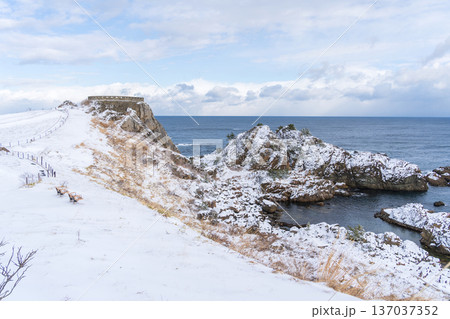 「青森県」雪景色の葦毛崎展望台の風景 八戸市 「青森県」雪景色の葦毛崎展望台の風景 八戸市 137037352