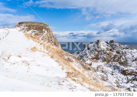 「青森県」雪景色の葦毛崎展望台の風景 八戸市 「青森県」雪景色の葦毛崎展望台の風景 八戸市 137037362