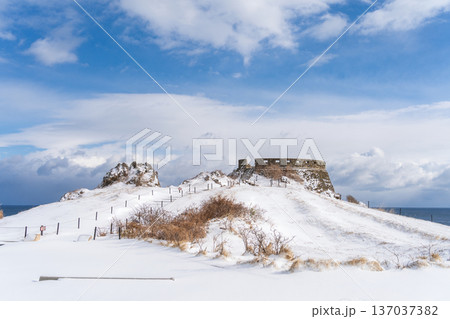 「青森県」雪景色の葦毛崎展望台の風景　八戸市 137037382