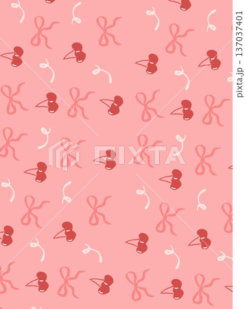 Playful cherry ribbon pink pattern Playful cherry ribbon pink pattern 137037401