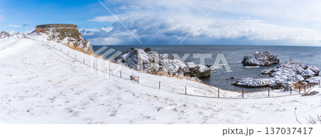 「青森県」雪景色の葦毛崎展望台の風景 八戸市 「青森県」雪景色の葦毛崎展望台の風景 八戸市 137037417