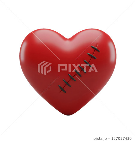 3D Red Heart with Stitches Concept of Emotional Healing, Heartbreak Recovery, and Resilience 3D Red Heart with Stitches Concept of Emotional Healing, Heartbreak Recovery, and Resilience 137037430