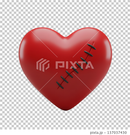3D Red Heart with Stitches Concept of Emotional Healing, Heartbreak Recovery, and Resilience 3D Red Heart with Stitches Concept of Emotional Healing, Heartbreak Recovery, and Resilience 137037430