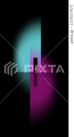 Vibrant artwork lone figure emerging from neon vertical portal. Vibrant artwork lone figure emerging from neon vertical portal. 137037473