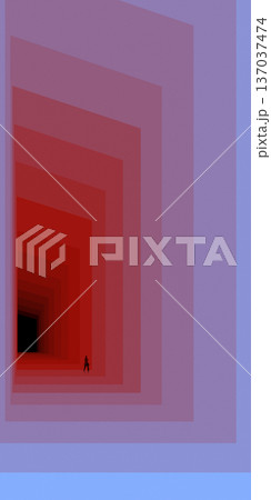 Vibrant design businessman walking inside gradient architectural tunnel. 137037474