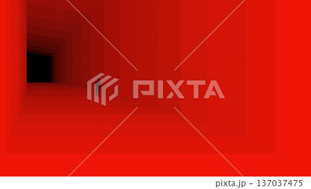 Bold artwork businessman walking through infinite red layered corridor Bold artwork businessman walking through infinite red layered corridor 137037475