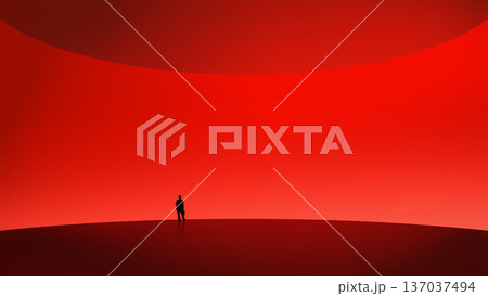 Bold poster businessman silhouette in red abstract landscape. 137037494