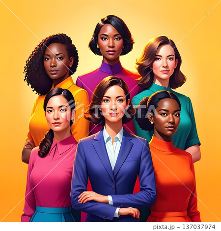 Diverse Group of Confident Women in Professional Attire Smiling Together Diverse Group of Confident Women in Professional Attire Smiling Together 137037974