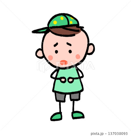 帽子をかぶって困っている男の子のイラスト 137038093
