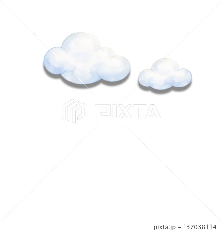 水彩風 ふんわり雲のイラスト 青空素材 切り抜きPNG 137038114