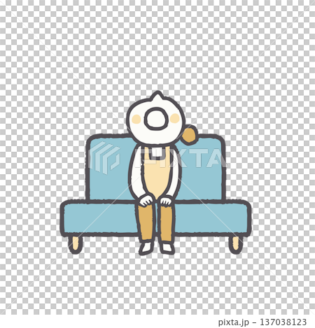 Illustration set of a woman sitting on a sofa in an apron Illustration set of a woman sitting on a sofa in an apron 137038123