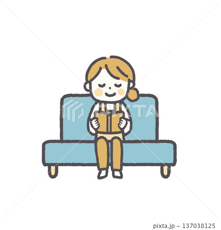 エプロン姿でソファに座る女性のイラストセット 137038125