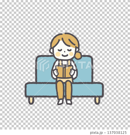 エプロン姿でソファに座る女性のイラストセット 137038125