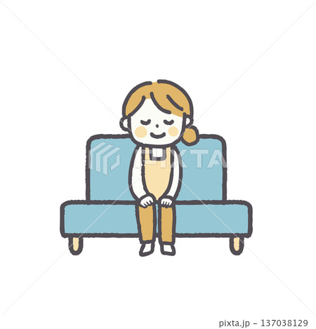 エプロン姿でソファに座る女性イラストセット 137038129