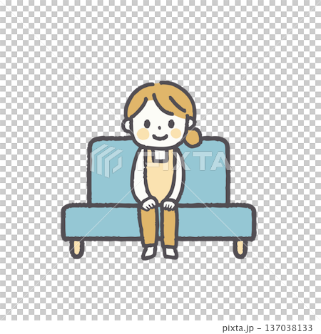 エプロン姿でソファに座る女性のイラストセット 137038133