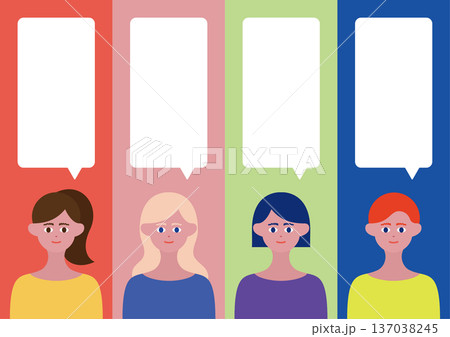 ポップでカラフルな女性と吹き出しのイラストセット1 137038245