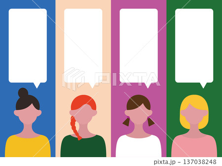ポップでカラフルな女性と吹き出しのイラストセット4 137038248