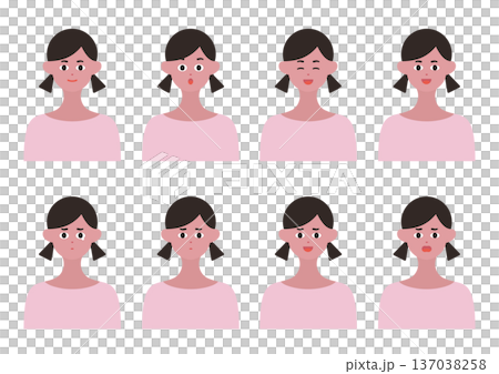 シンプルな女性の表情イラストセット7 137038258