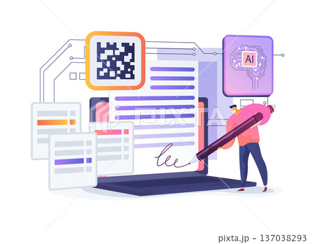 Blockchain Document Signing abstract concept vector illustration. 137038293