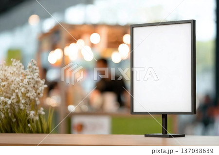 mockup white poster with black frame stand in front of blur restaurant cafe background for show or present promotion product concept mockup white poster with black frame stand in front of blur restaurant cafe background for show or present promotion product concept 137038639