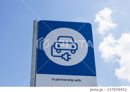 Electric car charging station sign 137039452