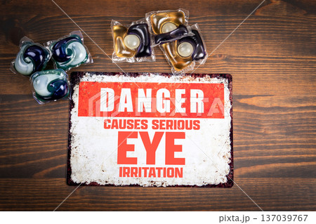 DANGER CAUSES SERIOUS EYE IRRITATION Laundry Detergent Capsules Safety Warning 137039767