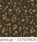Wildflower Herbal Silhouettes Earthy Brown Floral Pattern 137039820