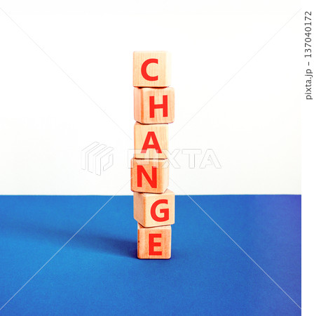 Change symbol. Concept word Change on beautiful wooden blocks. Beautiful blue and white background. Business change concept. Copy space. Change symbol. Concept word Change on beautiful wooden blocks. Beautiful blue and white background. Business change concept. Copy space. 137040172