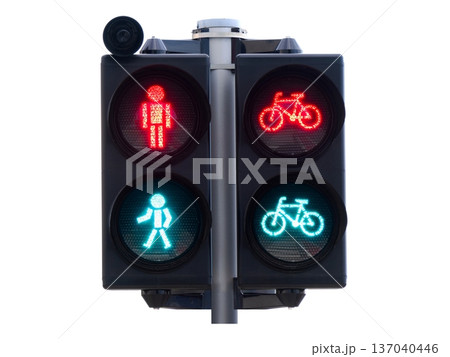 Traffic light for pedestrian and cyclists isolated on white background 137040446