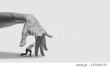 Dramatic poster giant hand pressing digital professional. Dramatic poster giant hand pressing digital professional. 137040731