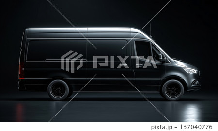 Creative mockup of a delivery van against a dark background with studio lighting 137040776