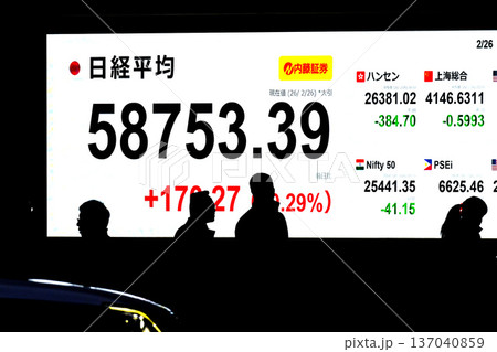 日本の東京都市景観最高値更新5万8753円39銭株価/終値。一時初の5万9000円台乗せ＝2月26日 137040859