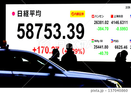 日本の東京都市景観最高値更新5万8753円39銭株価/終値。一時初の5万9000円台乗せ＝2月26日 137040860