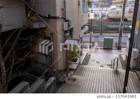 【東海道本線】早朝の商店街を通過するサンライズ瀬戸・出雲 137041065