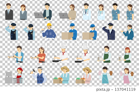 Flat illustration: Men and women of various occupations (upper body) Flat illustration: Men and women of various occupations (upper body) 137041119
