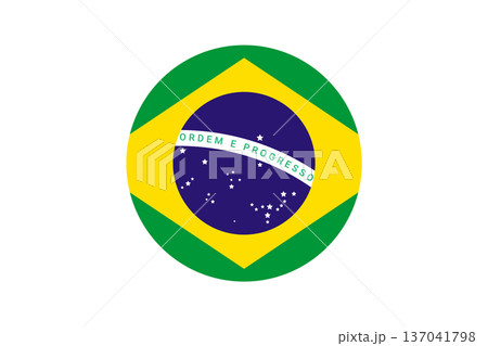 Brazil Flag Icon In Circular Emblem With National Motto Ordem E Progresso 137041798