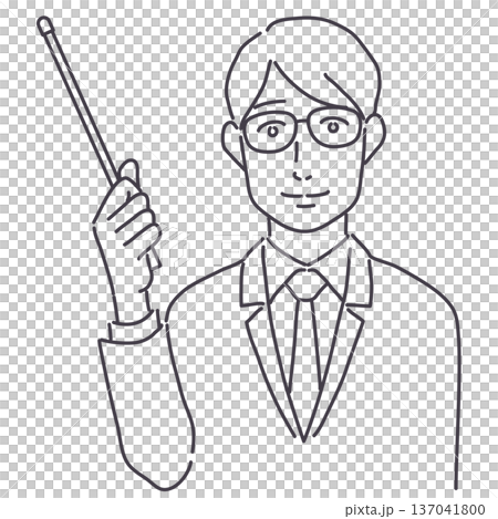 Man holding a pointer, line only Man holding a pointer, line only 137041800