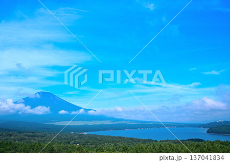 山中湖パノラマ台から望む夏の空と富士山 137041834