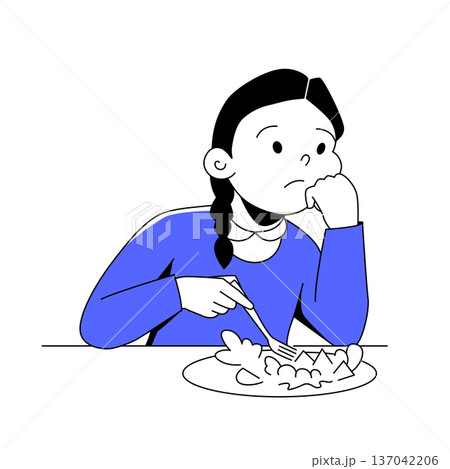 Girl Refusing to Eat - Colorful Flat Design Illustration 137042206
