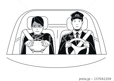 Taxi Ride Anxiety - Black and White Flat Design Illustration Taxi Ride Anxiety - Black and White Flat Design Illustration 137042209