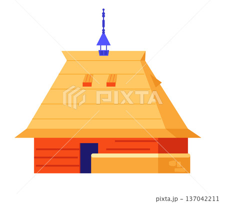 Serbian village house - colorful flat design style illustration 137042211