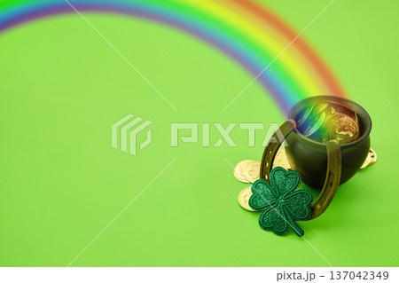 Pot of gold, rainbow, shamrock for st. Patrick's day luck 137042349