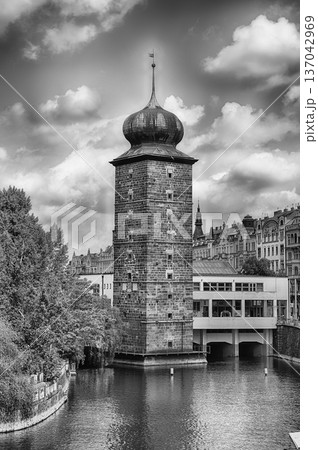 Shot tower on the banks of the Vltava river, Prague 137042969