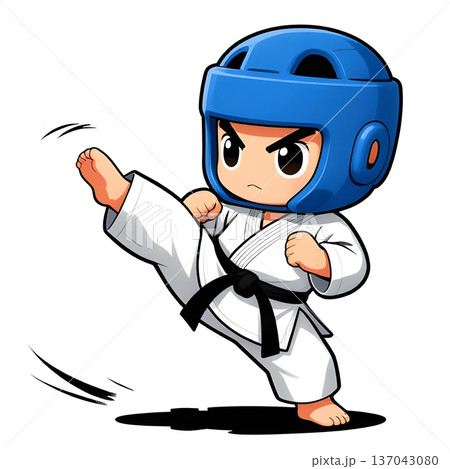 Little baby boy in TAEKWONDO dobok kimono on white background. The concept icon of martial arts, karate, judo, sports since childhood, discipline. Defence concept with copy space. Little baby boy in TAEKWONDO dobok kimono on white background. The concept icon of martial arts, karate, judo, sports since childhood, discipline. Defence concept with copy space. 137043080